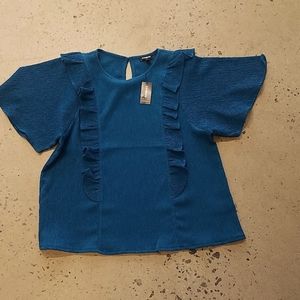 Express crepe short flutter sleeve blue top